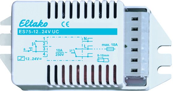 Eltako Stromstoßschalter für Leuchteneinbau 12..24V UC. 1 S n. potenzialfrei 10A/250VAC