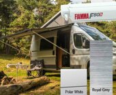 F80S Dachmarkise - Lmge 3,2 m - Gehusefarbe: Polar White - Tuchfarbe: Royal Gr